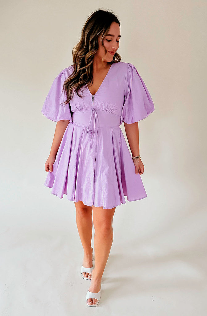 LAVENDER MIST PUFF SLEEVE DRESS