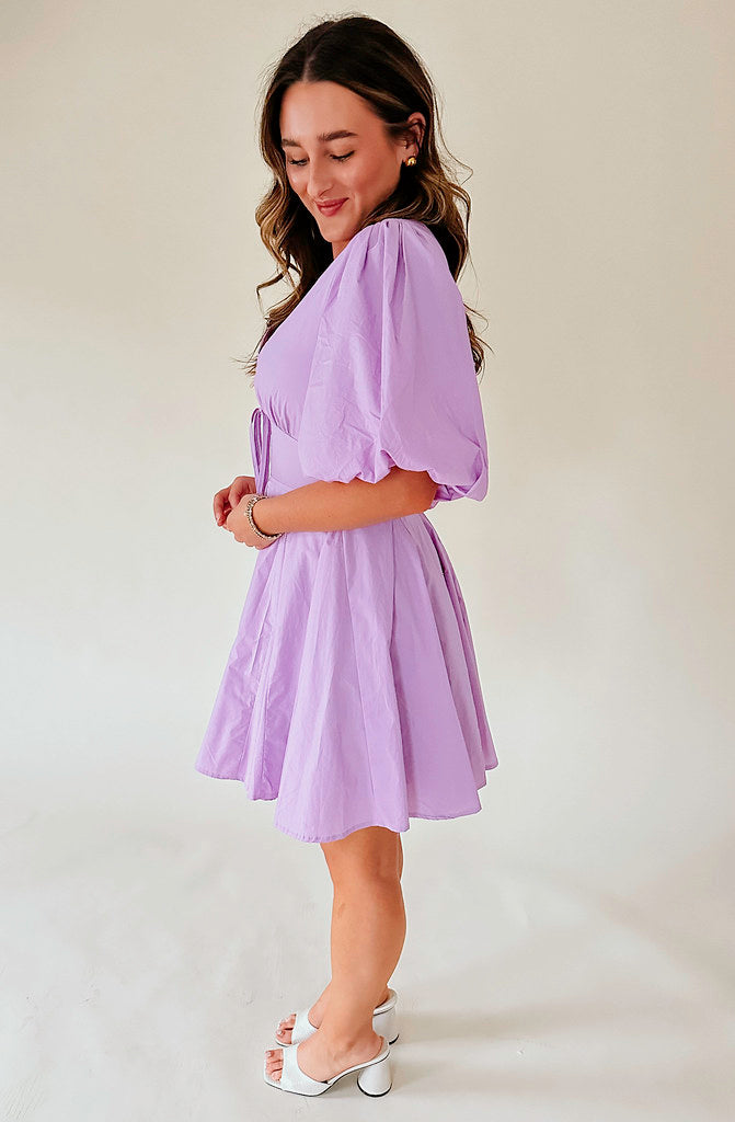 LAVENDER MIST PUFF SLEEVE DRESS