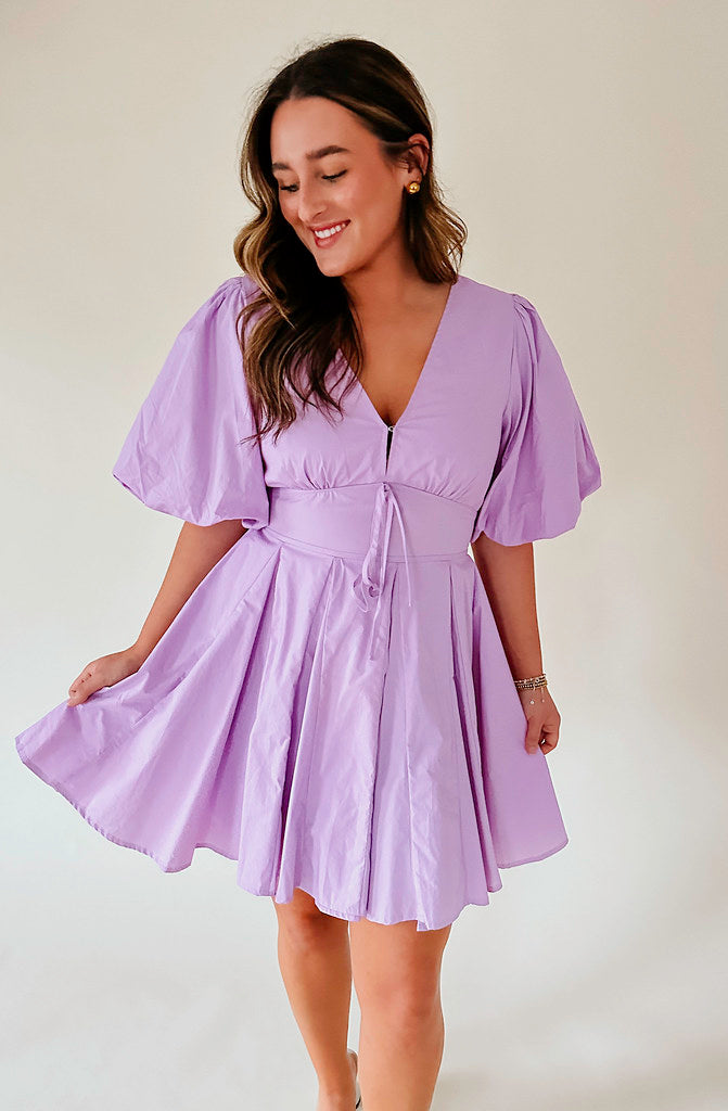 LAVENDER MIST PUFF SLEEVE DRESS