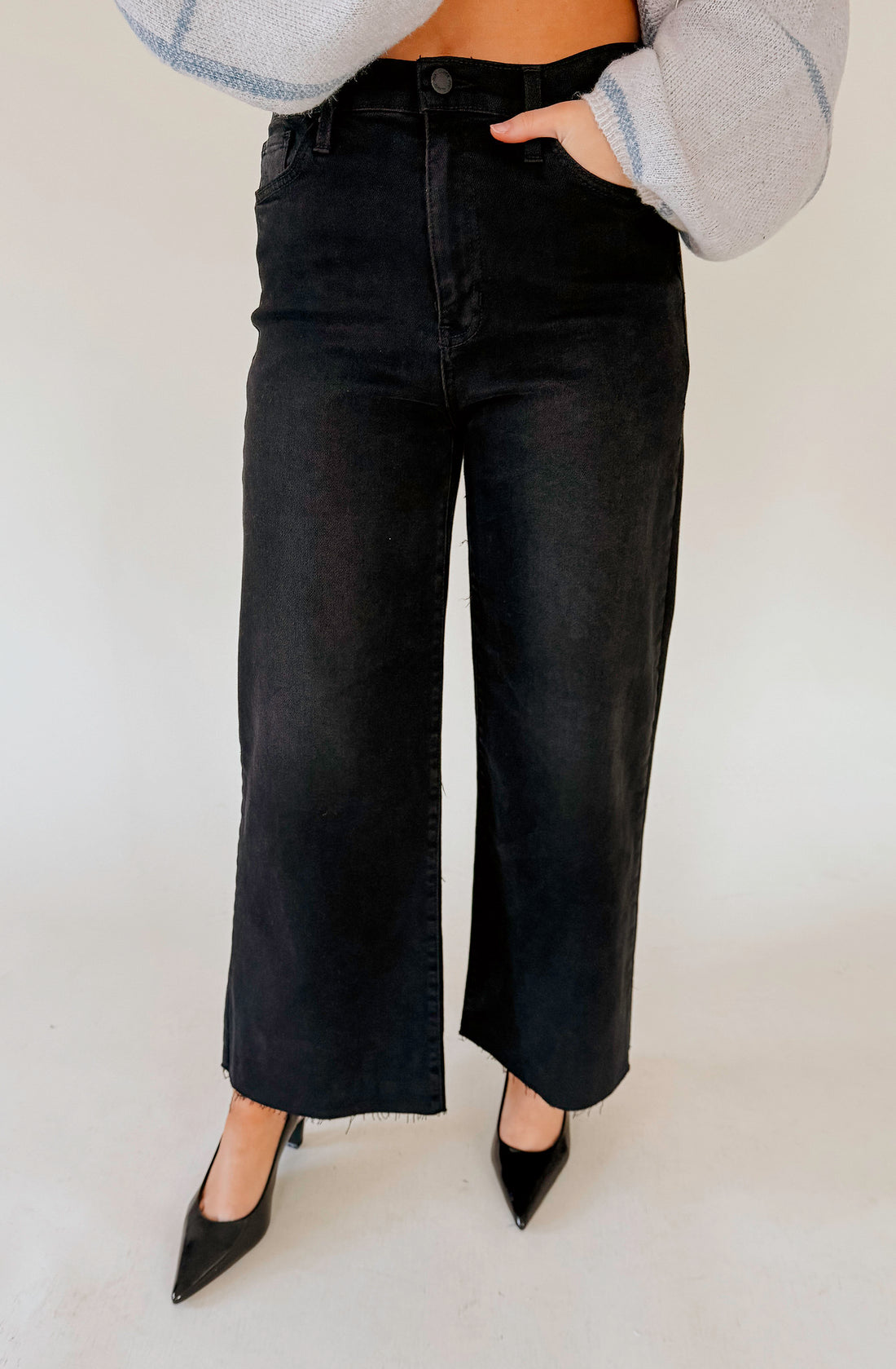 JUST BLACK DENIM SCISSOR CUT WIDE LEG