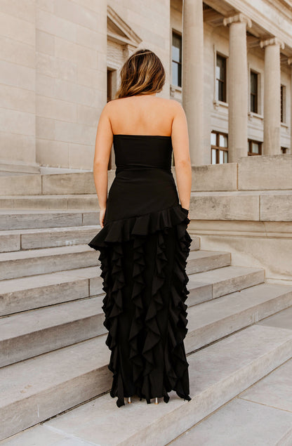 TIFFANY RUFFLE STRAPLESS LONG DRESS