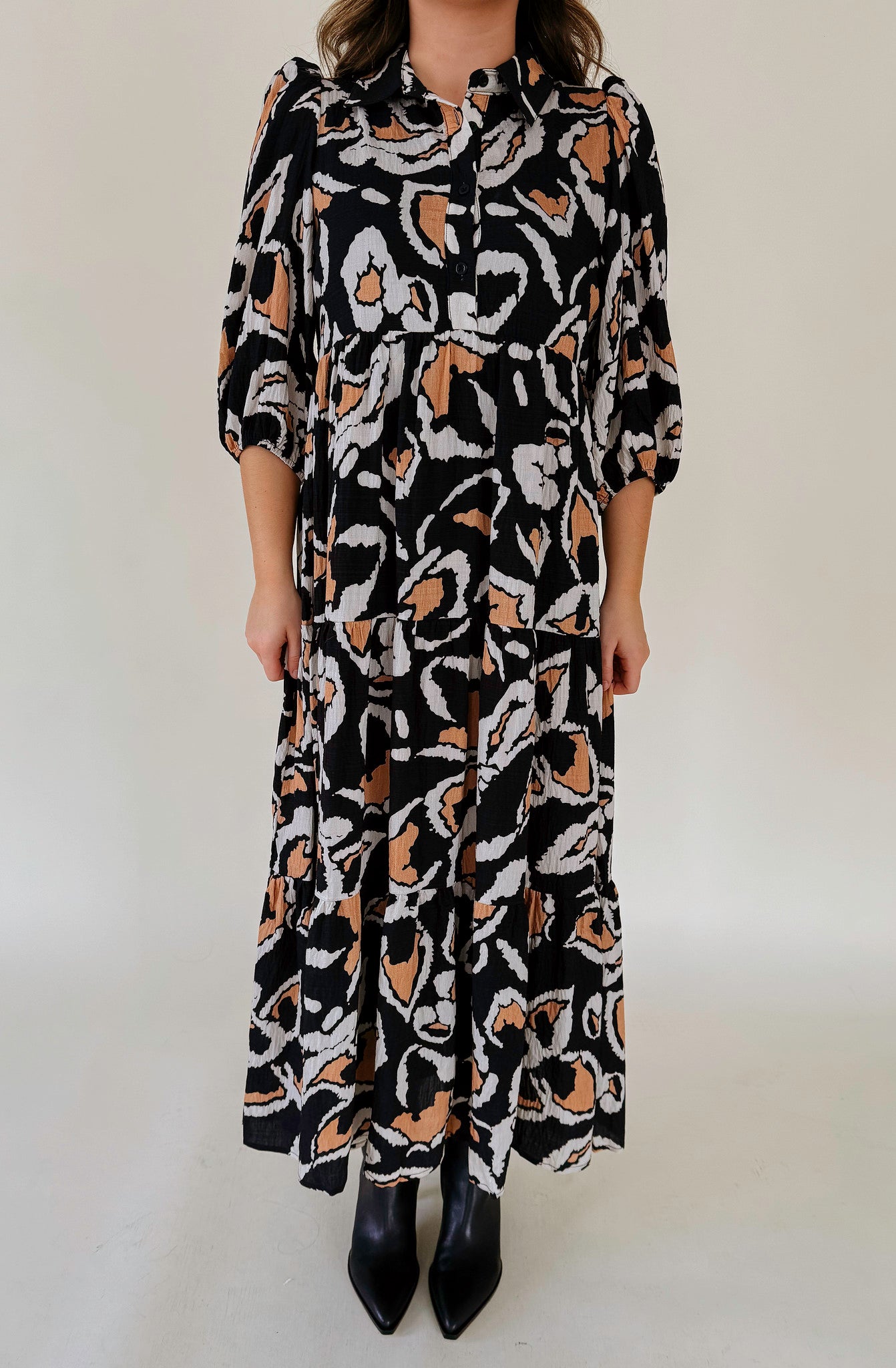 OUT OF THE WOODS FLORAL MIDI DRESS