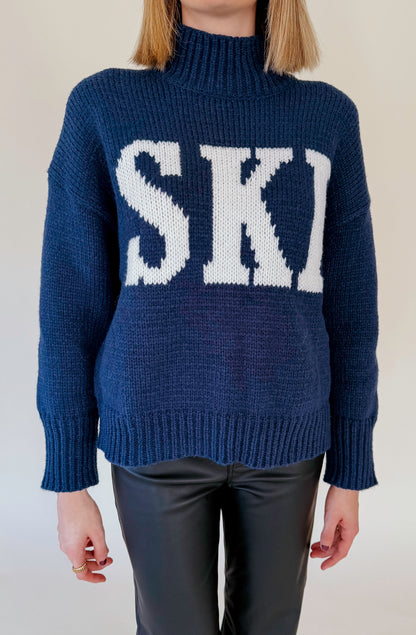 SKI NAVY MOCK NECK SWEATER