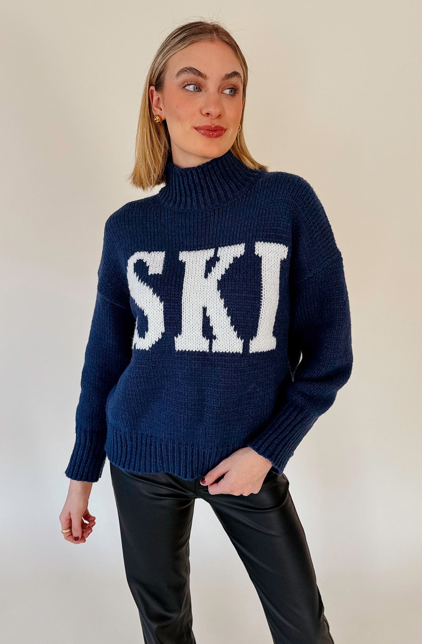 SKI NAVY MOCK NECK SWEATER