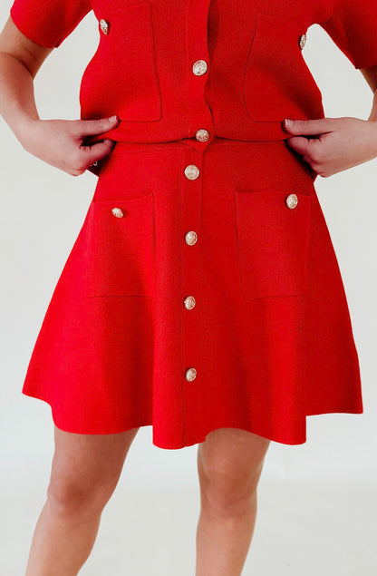 RED-Y OR NOT BUTTONED SKIRT