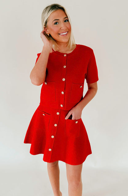 RED-Y OR NOT BUTTONED TOP