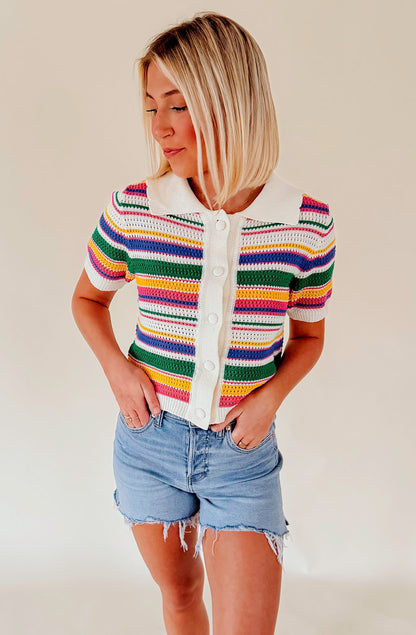 BRIGHT DAYS AHEAD STRIPED BUTTONED SWEATER