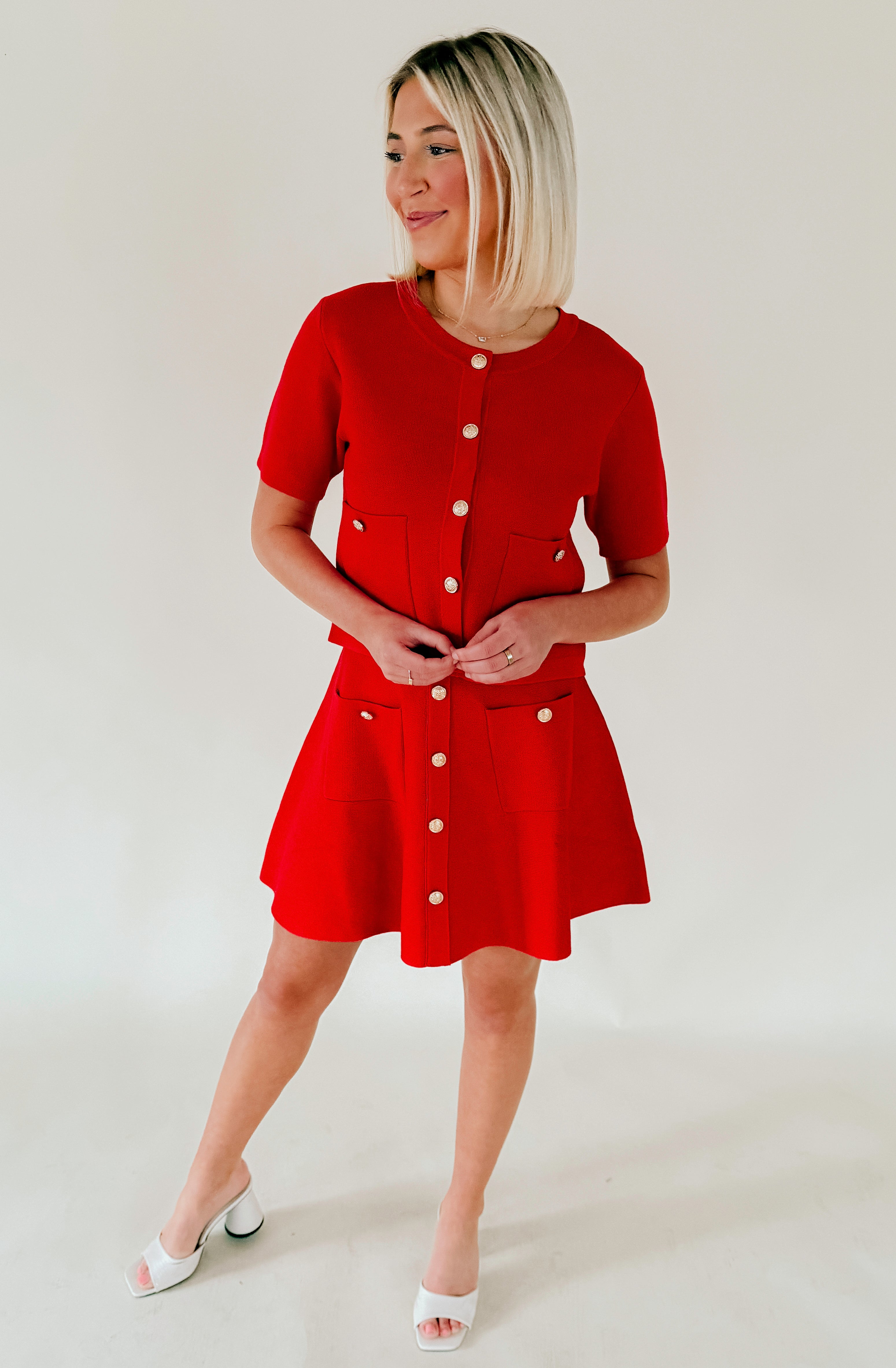 RED-Y OR NOT BUTTONED SKIRT