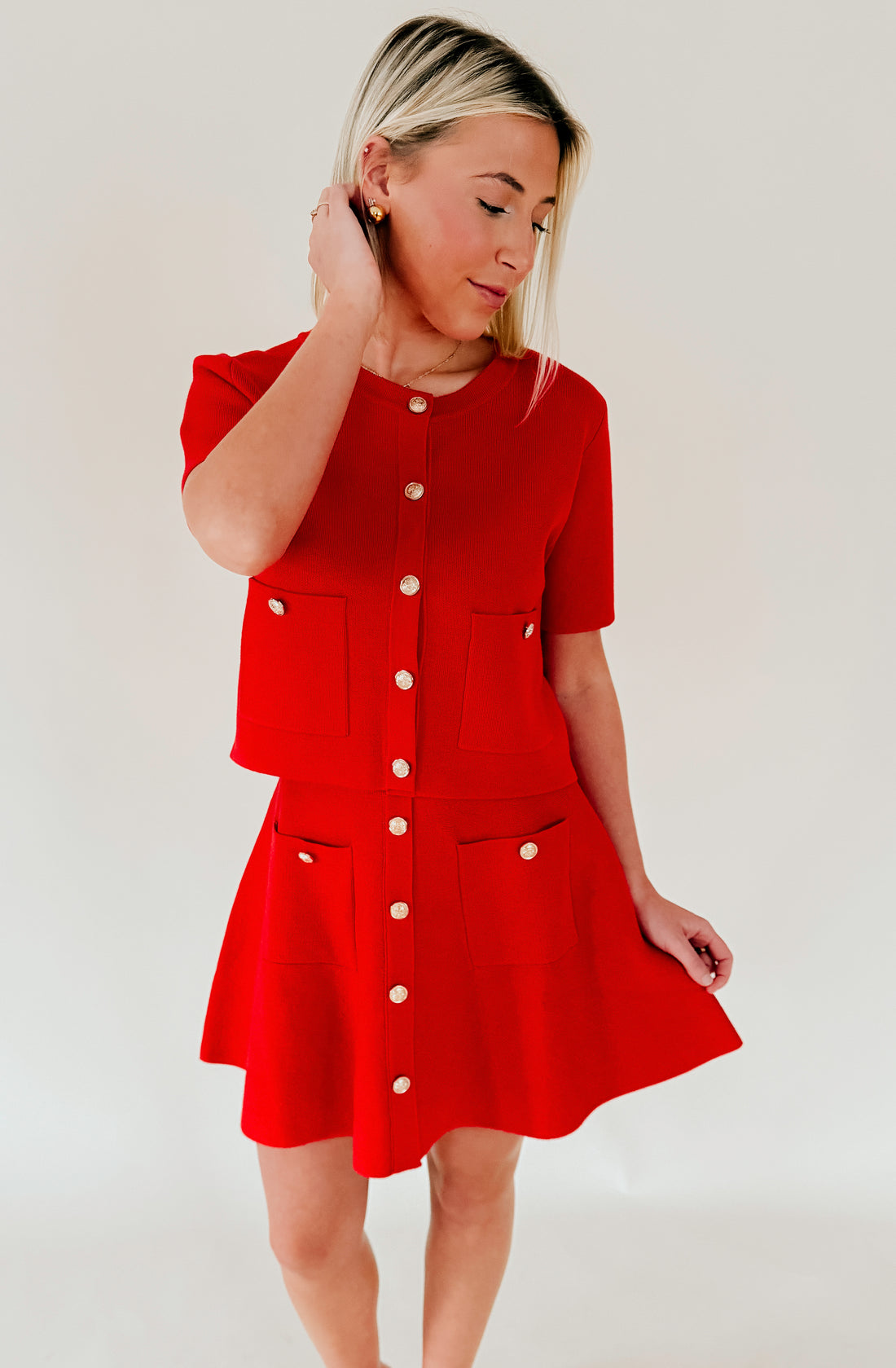 RED-Y OR NOT BUTTONED SKIRT